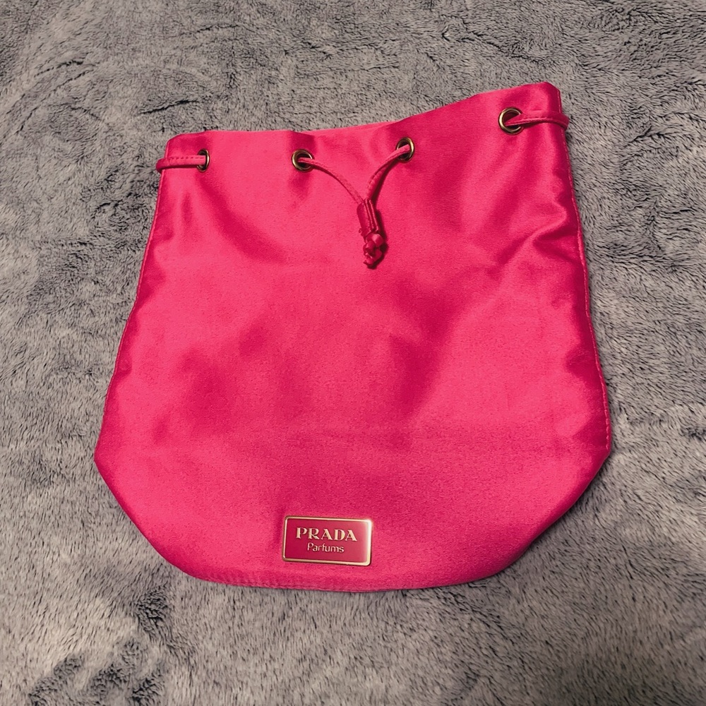 PRADA CANDY bright pink & black Satin Beauty Pouch with DrawString